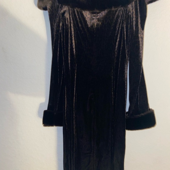 Vintage Joseph Ribkoff Brown Velvet Leopard Print Faux Fur Trim Midi Dress 8 - Picture 7 of 10